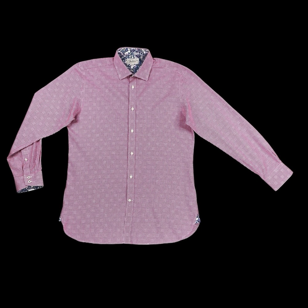 Ted Baker Endurance Men Shirt 15.5 23/33 Pink Gingham Check Button Long Sleeve